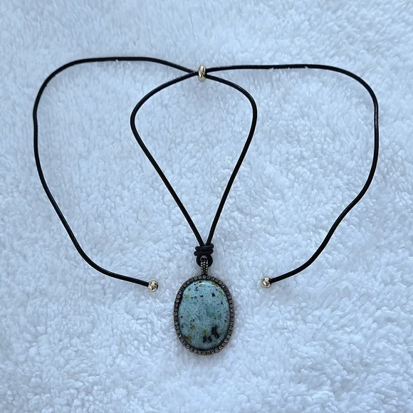 Atterri🛬 Reconstituted Stone on a Black🖤 Waxed Cord Necklace - NIB - Picture 3 of 16